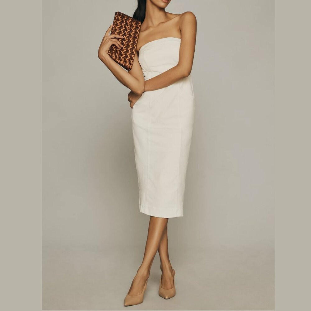 Anthropologie Pilcro Strapless Corduroy Slim Midi Dress Ivory Size 12